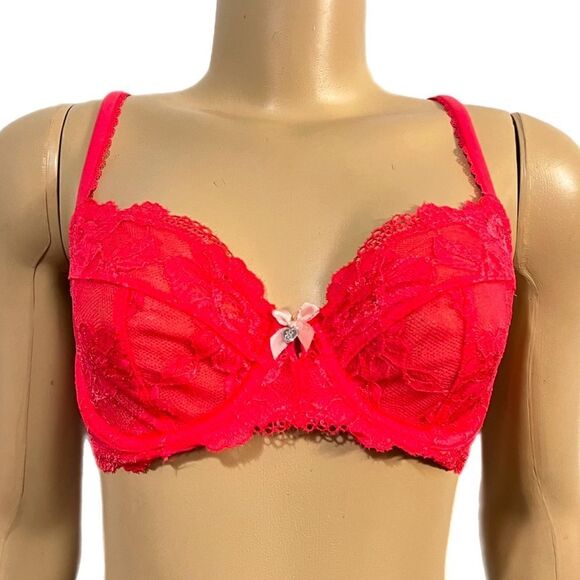 Victoria’s Secret Body by Victorias floral lace Unlined Demi bra Red 34C - Picture 1 of 5